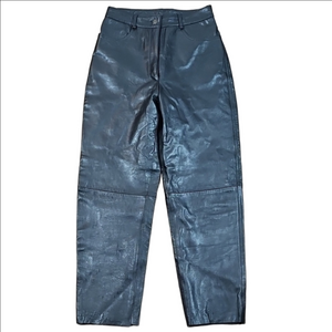 Vintage 80s 90s Mercirona Black Genuine Leather High Rise Straight Leg Pant
